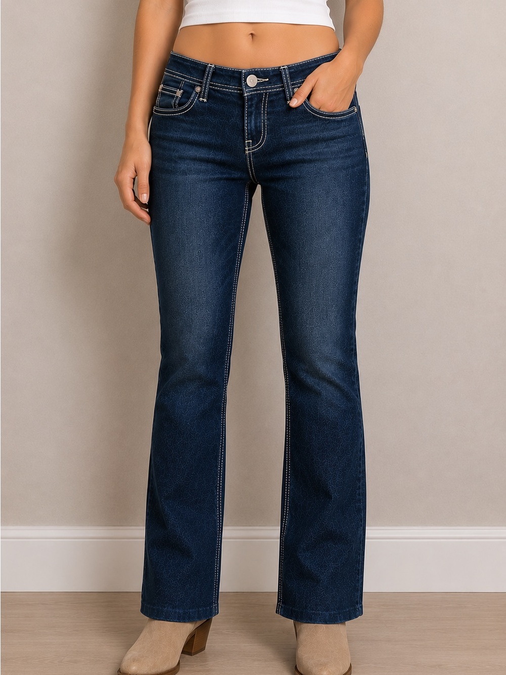BKE Sabrina Jeans 26 Dark Wash Bootcut Low Rise Hemmed Stretch Denim 29x25